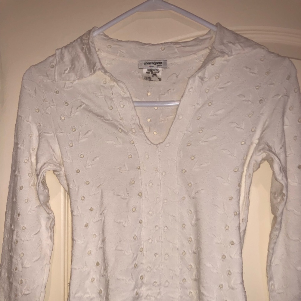 White cotton eyelet long sleeves elegant top